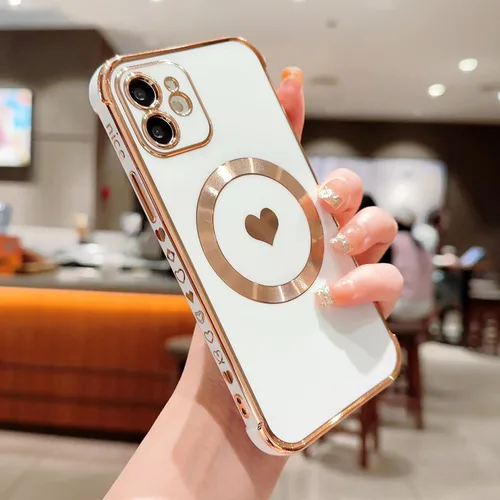 Vista 12 de DEFBSC Compatible con iPhone 12, funda de corazón con borde galvanizado, protección completa de la cámara, esquinas reforzadas elevadas, cubierta
