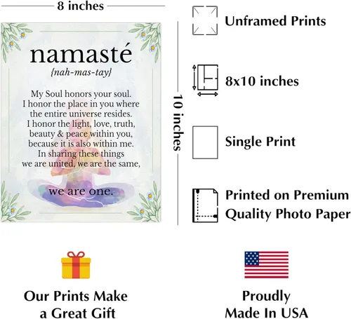 Vista 2 de We Are One - Decoración de pared inspiradora, flores y Namaste, impresión inspiradora de yoga para pared, es una foto motivacional con citas