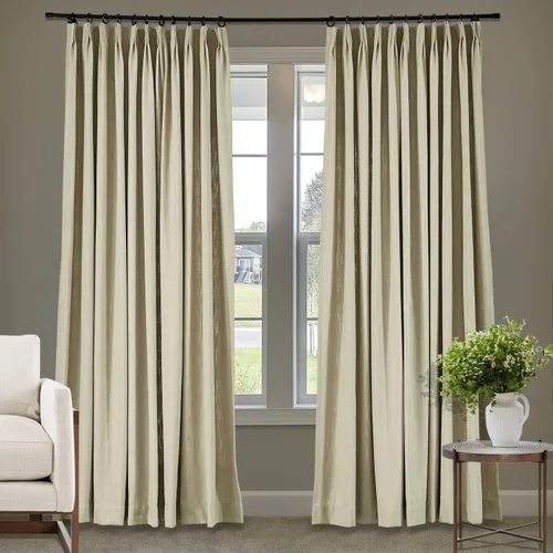 Vista 100 de Frelement Cortinas plisadas de lino de algodón de 100 pulgadas de ancho y 102 pulgadas de largo, cortinas con reducción de ruido para sala