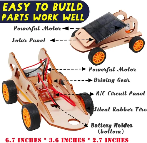 Vista 7 de Kit de auto a control remoto para bricolaje, construye tu propio auto solar - Proyectos STEM para niños de 8 a 12 años, experimentos científicos