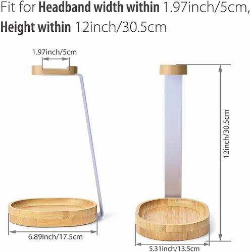Vista 5 de Avantree TR902 - Soporte Universal de Auriculares de Madera y Aluminio con Soporte para Cables, Soporte de Mesa Robusto para Auriculares