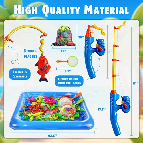 Vista 3 de CozyBomB™ Juego de juguetes de pesca magnética para niños Mesa de agua, bañera, piscina infantil, fiesta, caña con red, peces de plástico