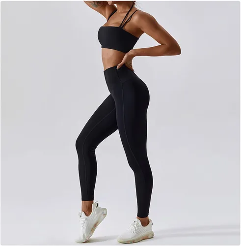 Vista 2 de Pantalones de yoga de cintura alta para mujer, con levantamiento de glúteos, sin costuras, elásticos, de secado rápido, mallas para fitness