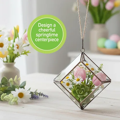 Vista 2 de D'Eco Glass - Mini exhibición de diamantes (5 x 5 x 3.5 pulgadas), terrario para macetas colgantes, decoración de primavera y Pascua, hogar y boda