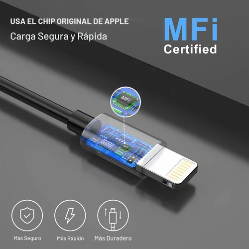 Vista 4 de MFi 35W USB C Cargador rápido de coche con 3 pies tipo C a cable Lightning (negro)