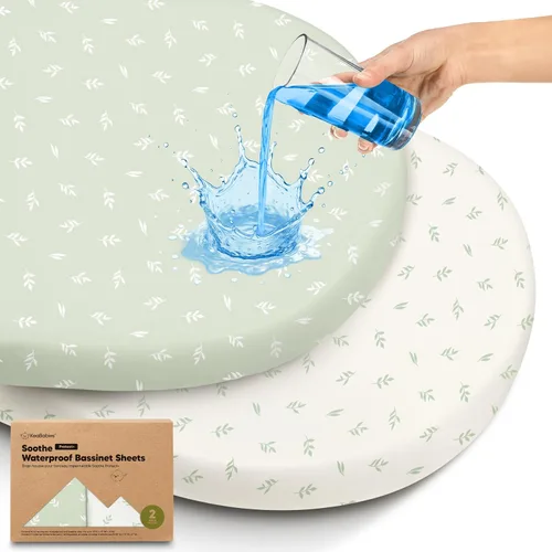 Vista 19 de Paquete de 2 sábanas orgánicas para cuna para niños, niñas, sábana bajera (lino azul) 100% Cotton Bassinet Mattress Sheets, Compatible with Halo