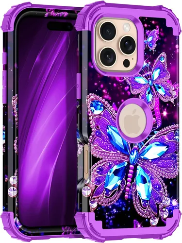 Vista 12 de Miqala Funda para iPhone 12, iPhone 12 Pro, que brilla en la oscuridad, tres capas, resistente a los golpes, protección de plástico duro + funda