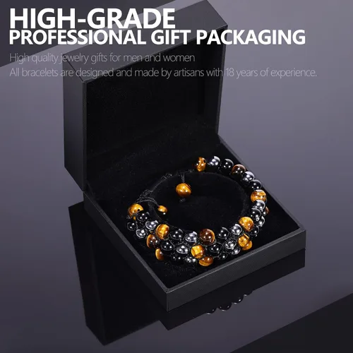 Vista 2 de Pulsera de Triple Protección - Para Protección - Trae Suerte y Prosperidad - Hematita - Obsidiana Negra - Ojo de Tigre - Pulsera de Piedra