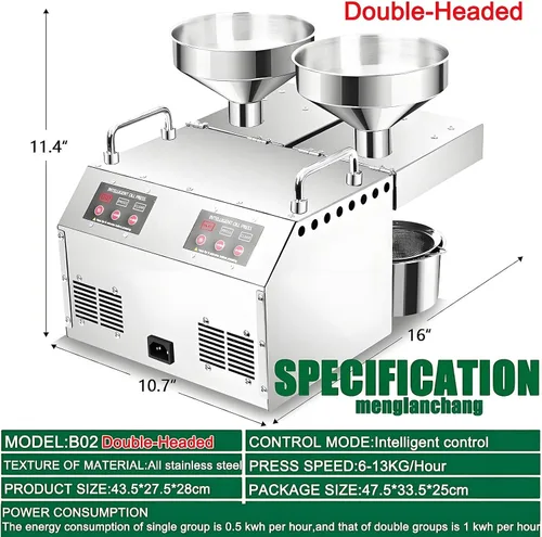 Vista 6 de Máquina de prensa de aceite de 1600 W con salidas de aceite dobles Nueva prensa de aceite automática 2026 de 8 a 26.5 lbs/h Prensa de aceite