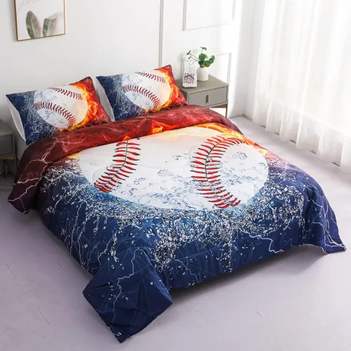 Vista 5 de Juegos de Edredón de Béisbol Deportivo Tamaño Queen Full - Juego de Cama de 3 Piezas Ice Flame Galaxy Béisbol para Niños Colcha Cubrecama