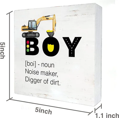 Vista 2 de Letrero de madera de construcción para cuarto de bebé, diseño de camión de construcción, caja de madera, bloque para pared, escritorio, hogar, Niño