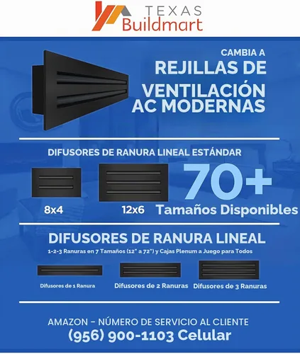 Vista 8 de BUILDMART - Cubierta de ventilación de CA moderna de 8 x 8 - Ventilación de aire negra decorativa - Difusor de ranura lineal estándar - Rejilla