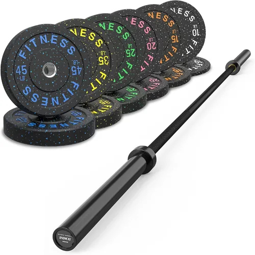 Vista 13 de HANDBODE Olympic High-Bounce Bumper Plates Bench Press Barbell Weights Set 2 - Inch, 10-55 lb Rubber Weight Sets for Home Gym, Strength Training
