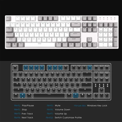 Vista 7 de DURGOD Teclado mecánico para juegos con interruptor Cherry MX Speed Silver Switch USB C Interface Tenkeyless 104 teclas PBT Teclas antifantasma