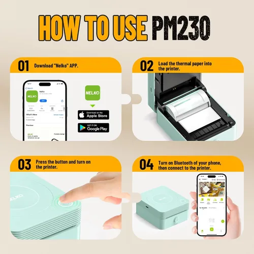 Vista 9 de Nelko Impresora de calcomanías, PM230 Print Pod Mini Bluetooth Portabel Sticker Maker con 1 rollo de papel, cápsulas de impresión con múltiples