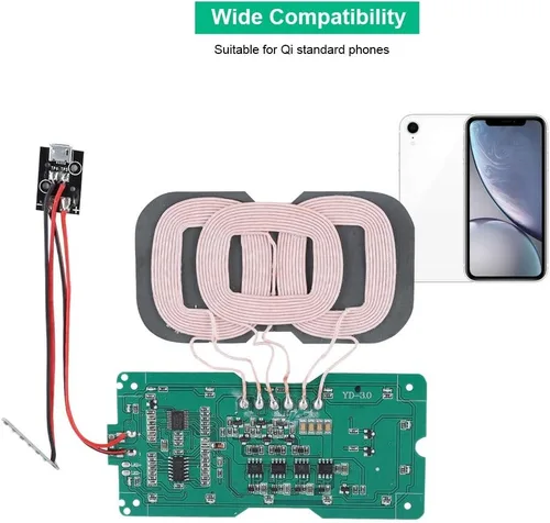 Vista 5 de Cargador inalámbrico estándar, módulo transmisor de 3 bobinas, carga de alta eficiencia con protección múltiple para teléfonos compatibles
