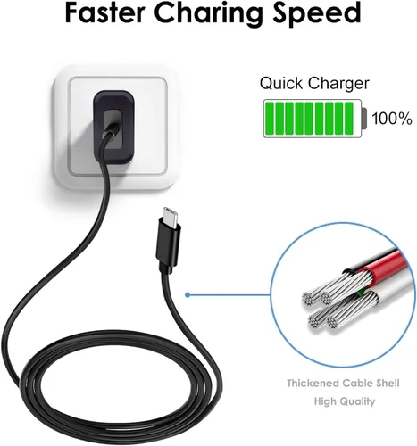 Vista 2 de Cable de carga rápida de pared USB tipo C de 5 pies para JBL Flip 7 GO 4 GO 3 Charge 5 Charge 4, JBL Flip 5 Flip 6, JBL Clip 5 Clip 4 Pulse 4 Pulse