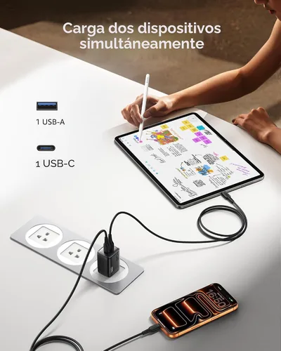 Vista 4 de INIU Paquete de 2 cargadores tipo C de 30 W de carga rápida y cable INIU USB C a USB C (6.6 pies + 6.6 pies), cable de carga rápida tipo C de 240 W