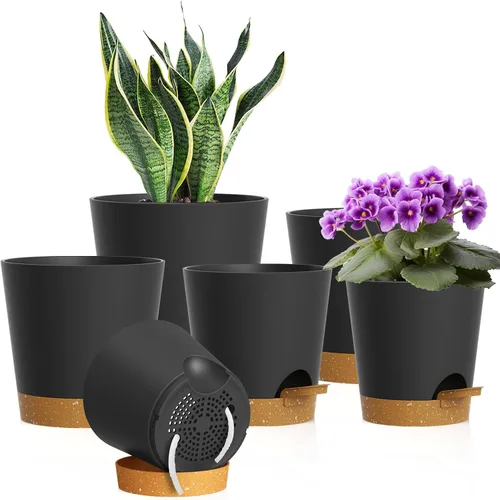 Vista 11 de WSMKSZ Macetas de riego automático de 4 pulgadas para plantas de interior y exterior, paquete de 6 macetas de plástico con agujeros de drenaje