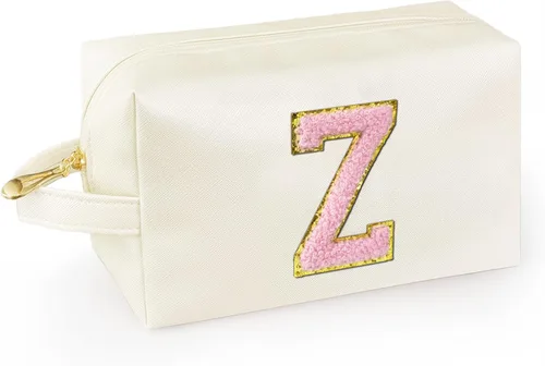 Vista 49 de Bolsa de maquillaje personalizada con inicial con asa, bolsa de cosméticos de preparación con bolsillo interior con cremallera, 8, 9, 10, 11, 12 Rosa