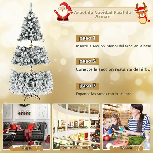 Vista 5 de DREAMADE Árbol de Navidad artificial preiluminado de 6 pies con 600 puntas de ramas de PVC, 250 luces LED blancas cálidas preencordadas, bisagras