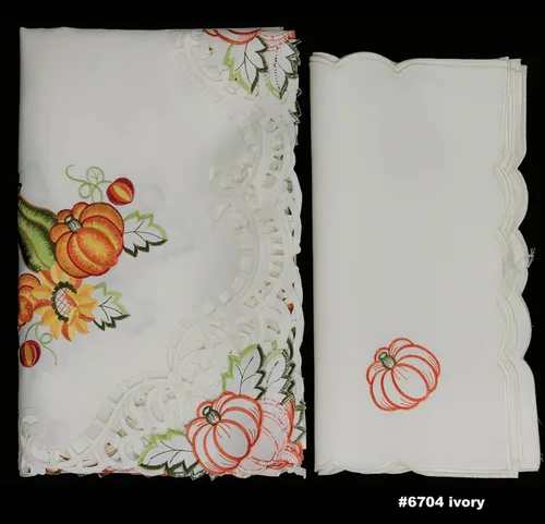 Vista 3 de Creative Linens Mantel bordado de otoño y cosecha de Acción de Gracias, diseño de calabaza, girasol, 70 x 140 pulgadas, rectangular con 12