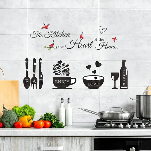 Vista 2 de Calcomanías de pared para cocina, decoración de cocina, el corazón del hogar, decoración de pared con citas, letrero de utensilios de decoración