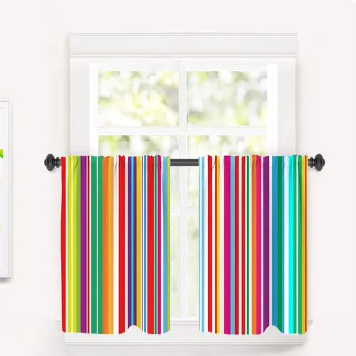 Vista 98 de Cortinas de cocina de hojas de arce otoñales para ventanas, hojas verdes y rojas sobre cenefas opacas negras, tratamientos de ventana de poliéster