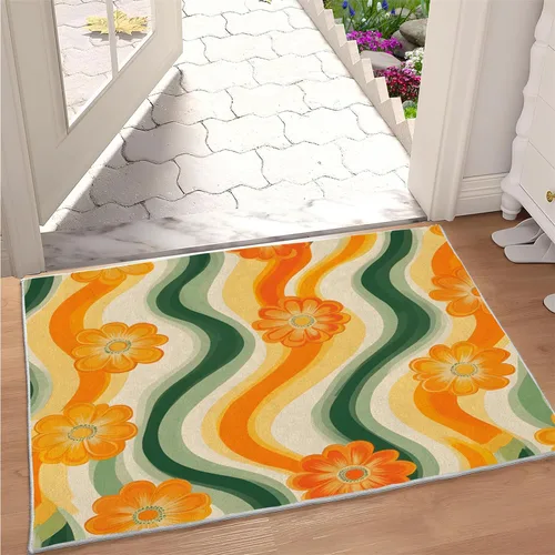 Vista 34 de Alfombra retro con flores, alfombra vintage de 2 x 3 pies, lavable antideslizante, para interiores, para entrada, entrada, cocina, mesita de noche