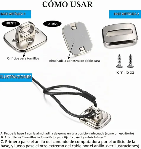 Vista 4 de Paquete de 3 placas de seguridad antirrobo autoadhesivas para cables para bloquear laptops, Mac Book, tabletas, iPad u otra computadora Paquete de 3