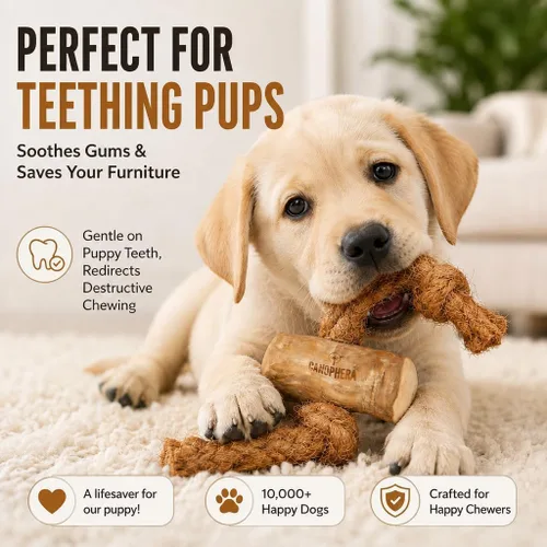Vista 7 de Canophera Juguete masticable de madera y coco para perros para dientes y encías saludables, tamaño pequeño, todas las razas de perros
