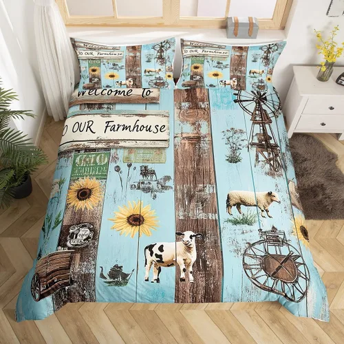 Vista 18 de Funda de edredón de ciervos de alce, juego de ropa de cama de animales del bosque, decoración rústica de granja, funda de edredón individual