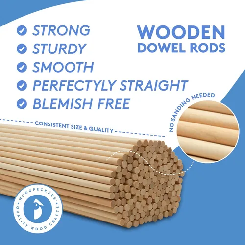 Vista 5 de Varillas de madera sin terminar de 1/4 x 6 pulgadas, para manualidades y bricolaje, 50 unidades Woodpeckers