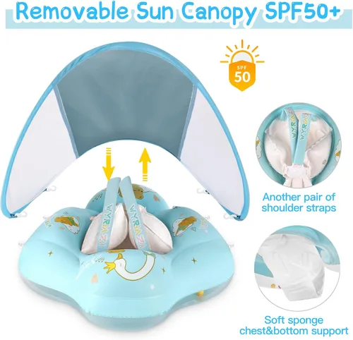 Vista 5 de WYRIAZA Flotador para bebé con toldo UPF50+ protección solar para bebés recién nacidos y niños pequeños inflables para natación, natación