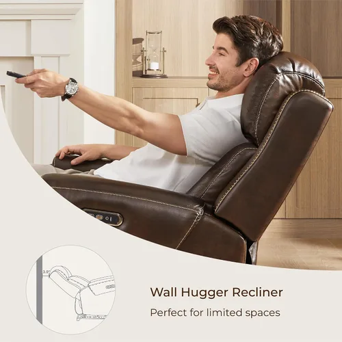 Vista 5 de CHITA Silla reclinable eléctrica de cuero genuino para adultos, sillón reclinable eléctrico que se acerca a la pared con reposacabezas eléctrico