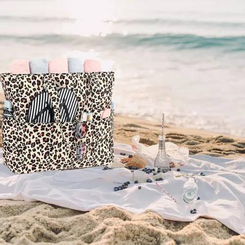 Vista 6 de Bolsa de playa y piscina para mujer, grande, bolsa de gimnasio con compartimento húmedo para viajes, impermeable