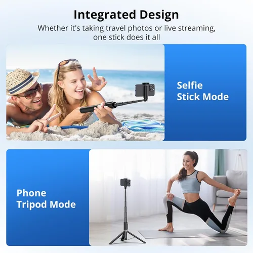 Vista 8 de SYNCWIRE Trípode de teléfono Selfie Stick de 55 pulgadas para iPhone, palo selfie de aluminio extensible todo en uno con control remoto, trípode