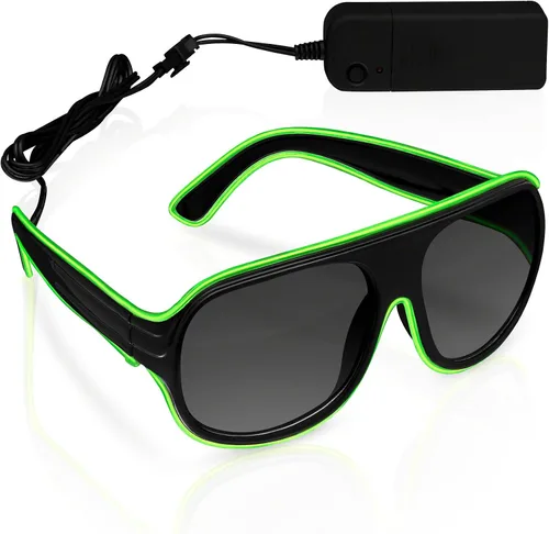 Vista 4 de Gafas de sol iluminadas aviador verde EL alambre neón LED intermitente gafas