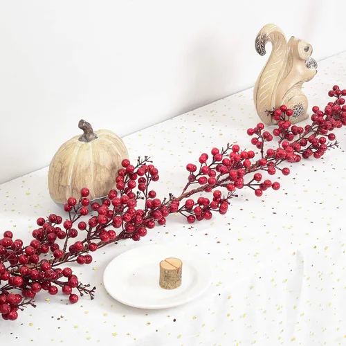 Vista 2 de Lvydec Guirnalda de bayas rojas de Navidad - Guirnalda artificial de bayas rojas de 6 pies con tallos flexibles para decoración de chimenea