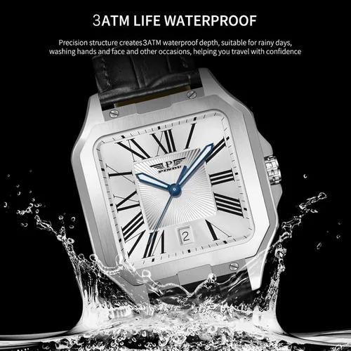 Vista 5 de GLENAW Relojes automáticos para hombre, reloj de vestir de negocios cuadrado, reloj mecánico para hombre, simple y ampliado, escala romana en caja