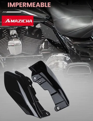 Vista 4 de Amazicha Juego de deflectores de calor de aire de marco medio negro vívido, ajuste izquierdo y derecho, compatible con modelos Harley Touring