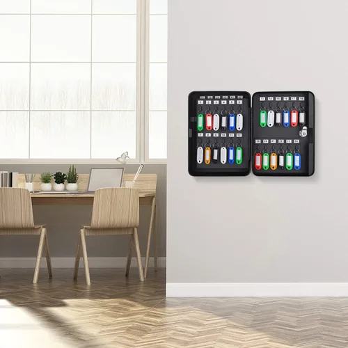 Vista 6 de Amazon Basics Caja de acero con cerradura de seguridad para gabinete con 48 ganchos para llaves, negro, 2.8 pulgadas de profundidad x 7 pulgadas