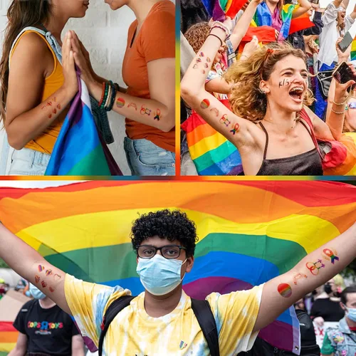 Vista 3 de BUREI Juego de joyas del orgullo, accesorios LGBTQ, pulseras de orgullo gay, collares de orgullo para parejas, aretes de arco iris, calcomanías