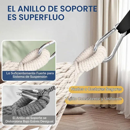 Vista 4 de Anyoo - Hamaca de algodón para jardín, con correas para colgar, hasta 660 libras, hamaca portátil con bolsa de viaje, perfecta para acampar al aire