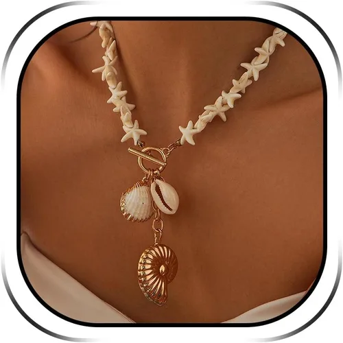 Vista 20 de Collar de concha marina de Your Always Charm para mujer, collar de concha ajustable con capas de encanto de concha marina para mujer, atuendos de A