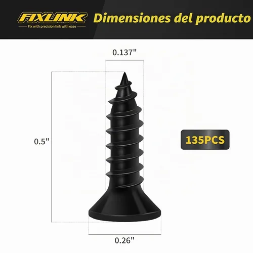 Vista 4 de Tornillos para madera de 1/2 pulgada, FIXLINK Tornillos para madera negros Phillips de cabeza plana premium 135 PCS, autorroscantes