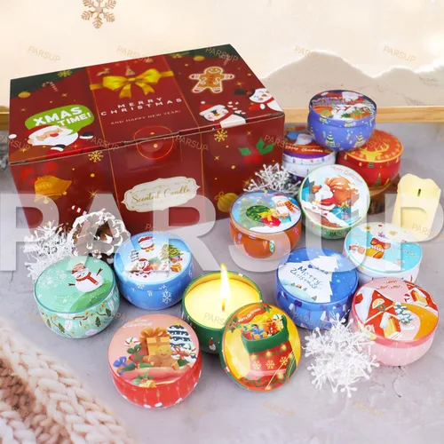 Vista 5 de Paquete de 12 velas perfumadas de Navidad, velas de tarro de 2.5 onzas, juego de 12 velas perfumadas de Navidad con fragancias navideñas