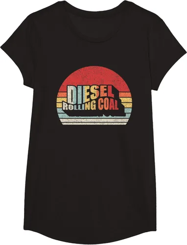 Vista 3 de Camiseta de camión diésel con motor diésel retro y divertido de carbón, Negro