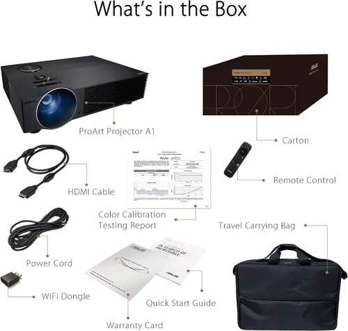 Vista 7 de ASUS ProArt A1 Proyector Profesional Calman Verificado con 3000 Lúmenes, Proyector Full HD con Entrada 4K, Keystone Automático, Proyector de Cine