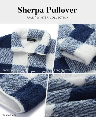Vista 5 de ZESICA Women's Plaid Long Sleeve Zipper Sherpa Fleece Sweatshirt Pullover Jacket Coat